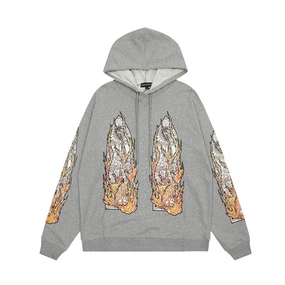 Who Decides War Flames Glass Hooded Sweatshirt Vintage Grey
